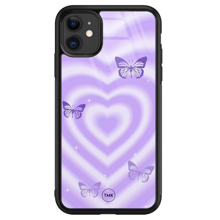 Casevibes iPhone 11 glazen hardcase - Vlinders retro paars