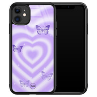 TMK iPhone 11 glazen hardcase - Vlinders retro paars