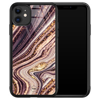 TMK iPhone 11 glazen hardcase - Golden pink marble