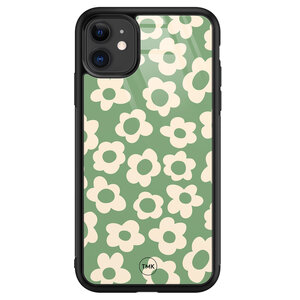 TMK iPhone 11 glazen hardcase - Retro cute flowers