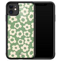 TMK iPhone 11 glazen hardcase - Retro cute flowers