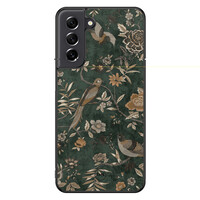 TMK Samsung Galaxy S21 FE backcover hoesje - Khaki golden flowers