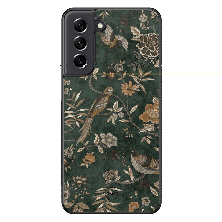 Casevibes Samsung Galaxy S21 FE backcover hoesje - Khaki golden flowers