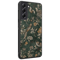 TMK Samsung Galaxy S21 FE backcover hoesje - Khaki golden flowers
