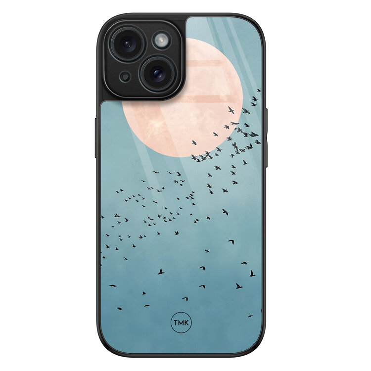 TMK iPhone 15 glazen hardcase - Moon birds