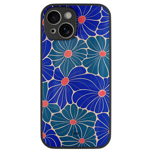 TMK iPhone 13 glazen hardcase - Indigo bloemen