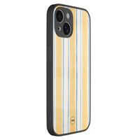 TMK iPhone 13 glazen hardcase - Gestreept geel