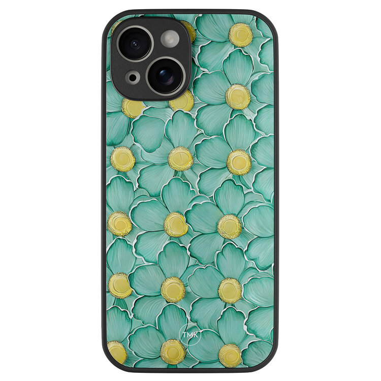 Casevibes iPhone 13 glazen hardcase - Mint blossom