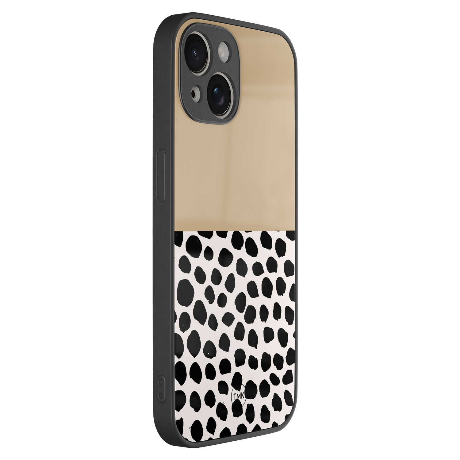 TMK iPhone 13 glazen hardcase - Brown dots abstract