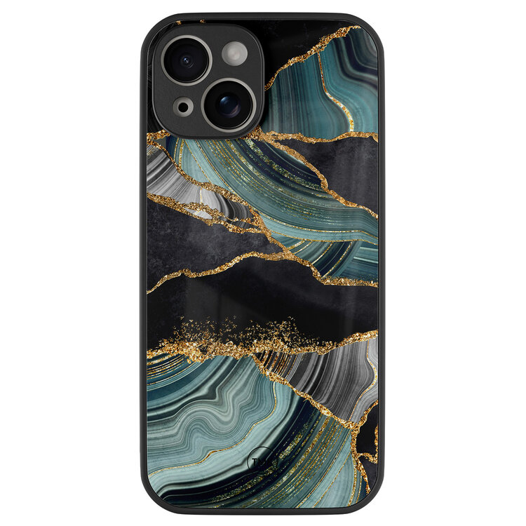 TMK iPhone 13 glazen hardcase - Marble jade stone