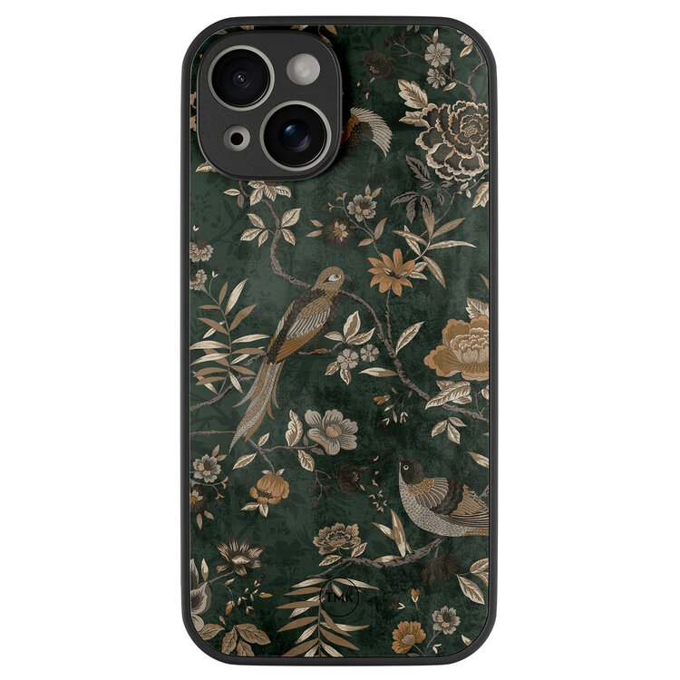 TMK iPhone 13 glazen hardcase - Khaki golden flowers