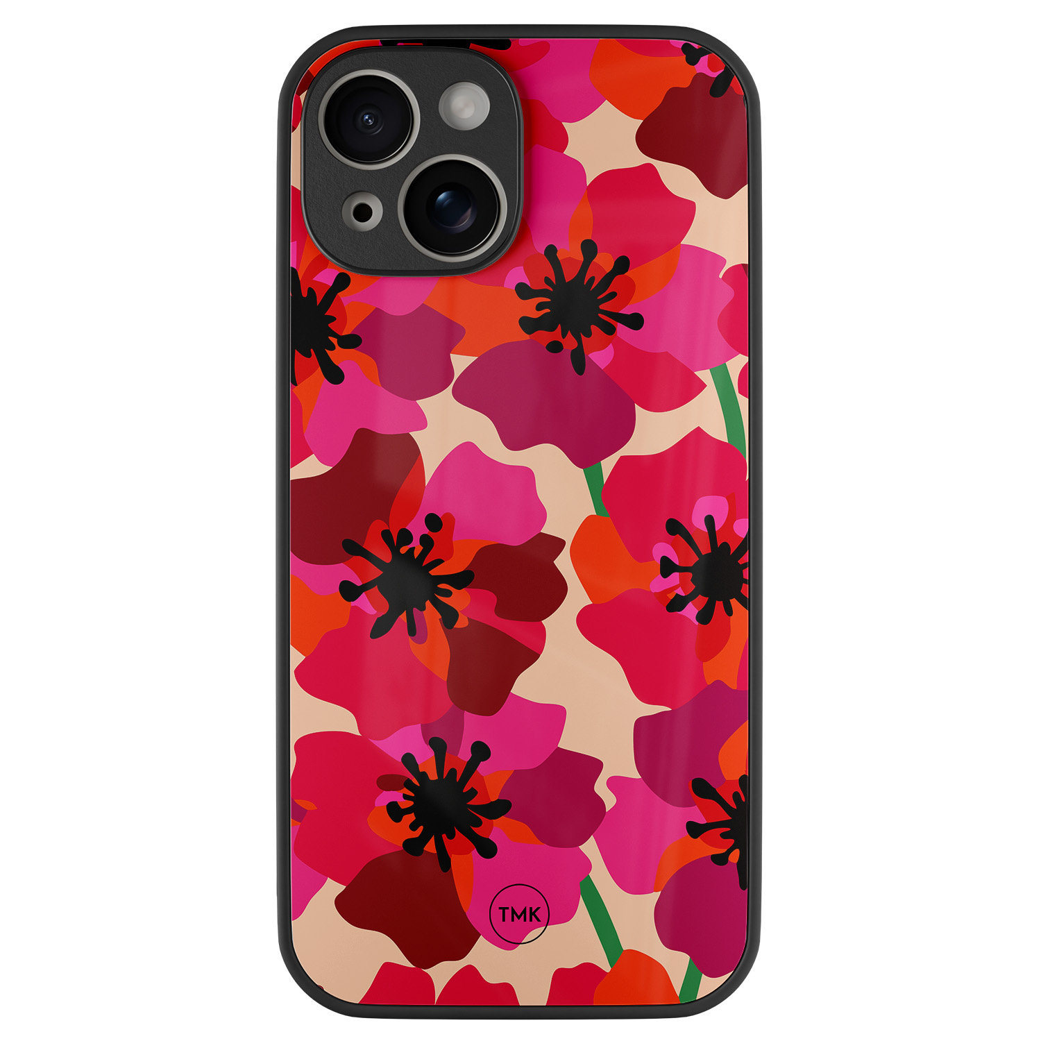 TMK iPhone 13 glazen hardcase - Pink floral bliss