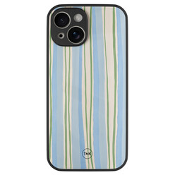 TMK iPhone 13 glazen hardcase - Pastelblauwe strepen