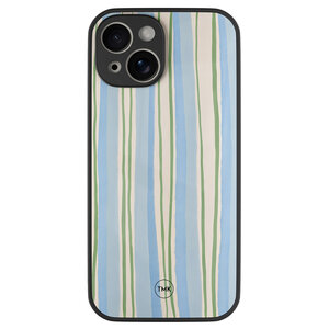 TMK iPhone 13 glazen hardcase - Pastelblauwe strepen