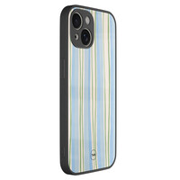 TMK iPhone 13 glazen hardcase - Pastelblauwe strepen