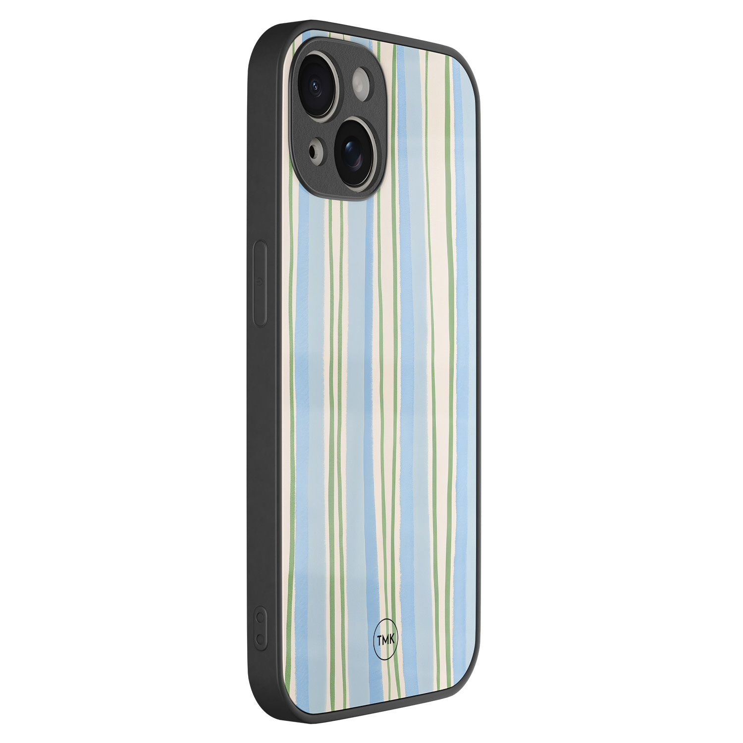 TMK iPhone 13 glazen hardcase - Pastelblauwe strepen