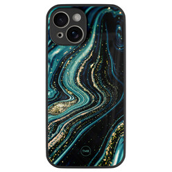 TMK iPhone 13 glazen hardcase - Blue marble waves