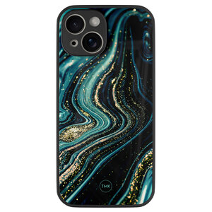 TMK iPhone 13 glazen hardcase - Blue marble waves