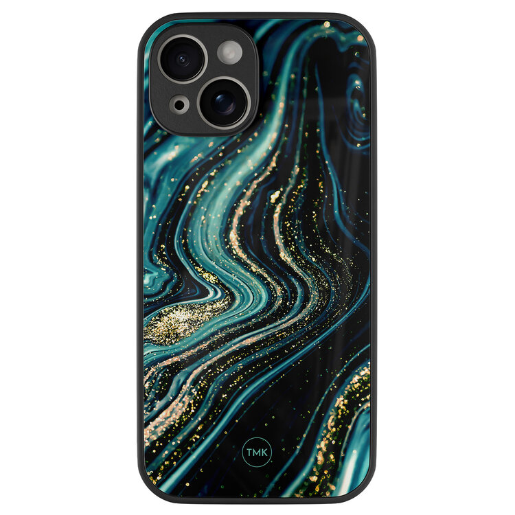 TMK iPhone 13 glazen hardcase - Blue marble waves