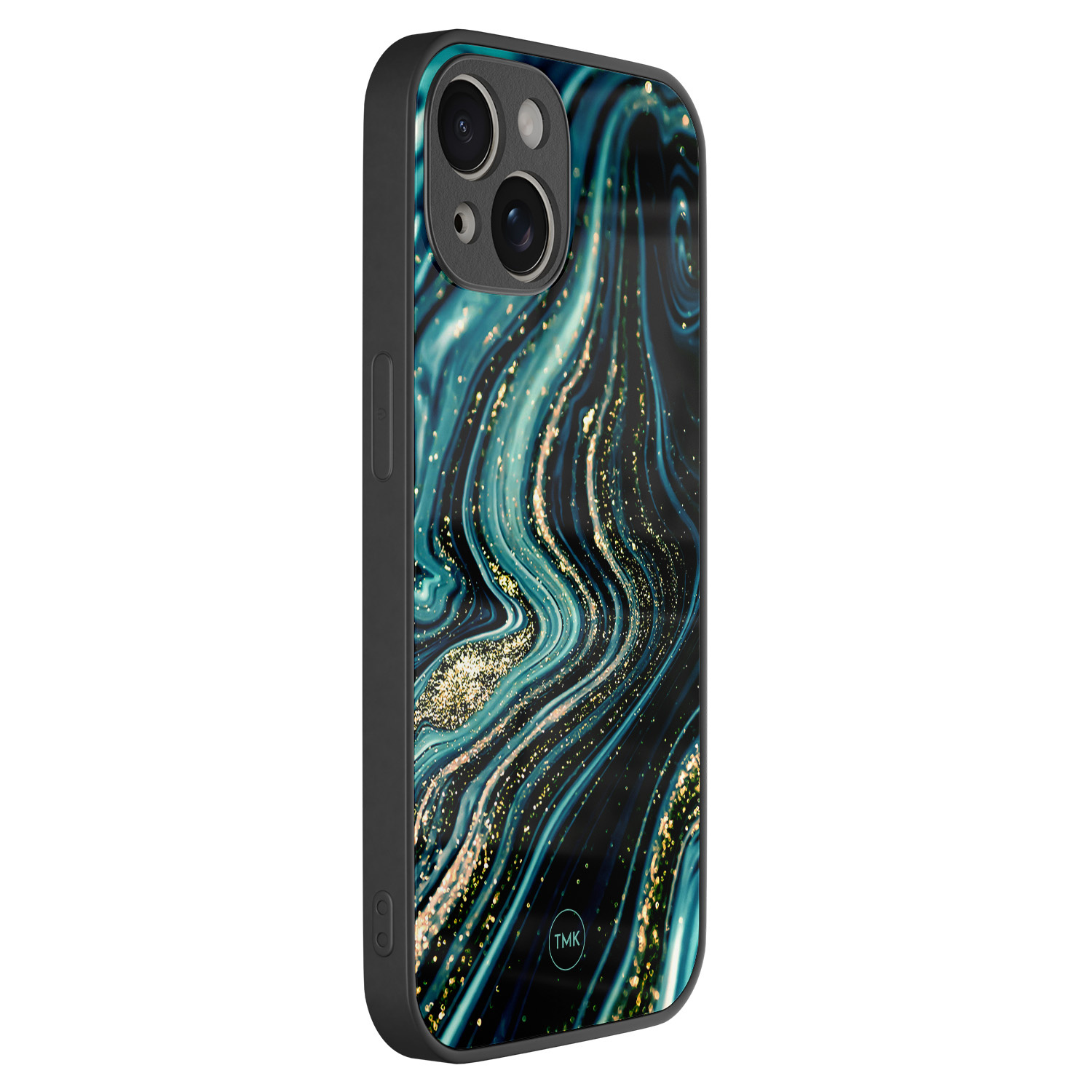 TMK iPhone 13 glazen hardcase - Blue marble waves