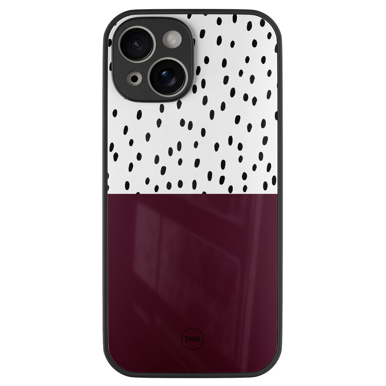 Casevibes iPhone 13 glazen hardcase - Burgundy dots