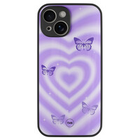 TMK iPhone 13 glazen hardcase - Vlinders retro paars