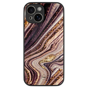 Casevibes iPhone 13 glazen hardcase - Golden pink marble