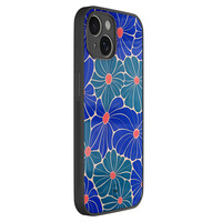 TMK iPhone 14 glazen hardcase - Indigo bloemen