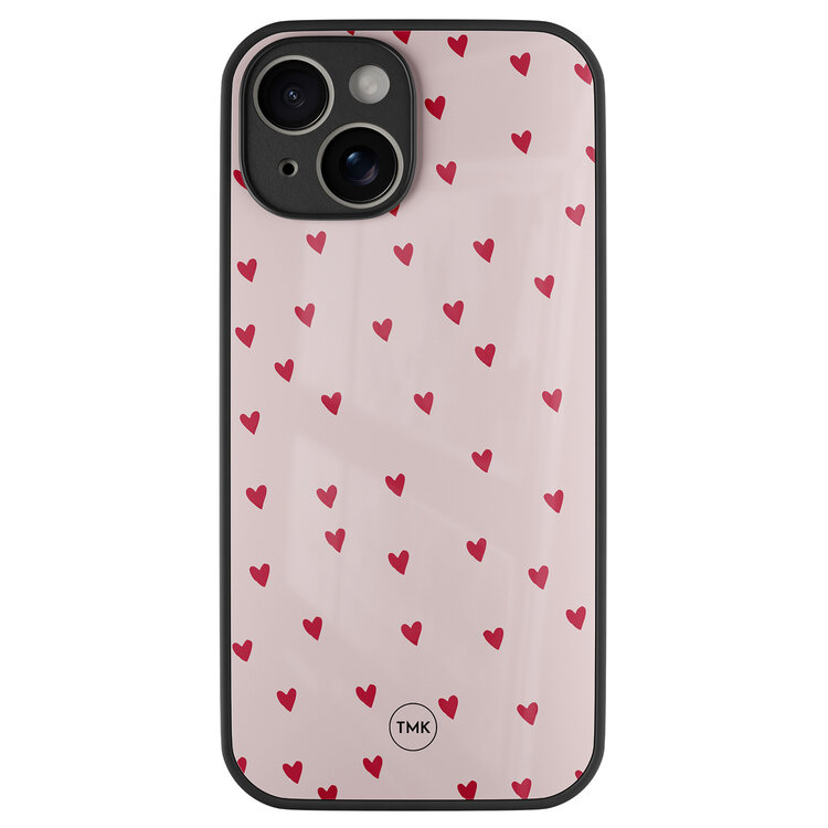 TMK iPhone 14 glazen hardcase - Cute hearts