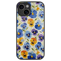 TMK iPhone 14 glazen hardcase - Viooltjesmix bloemen