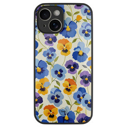 TMK iPhone 14 glazen hardcase - Viooltjesmix bloemen
