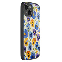 TMK iPhone 14 glazen hardcase - Viooltjesmix bloemen
