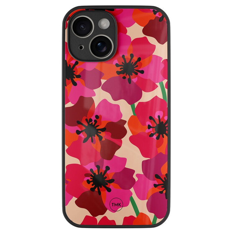 TMK iPhone 14 glazen hardcase - Pink floral bliss