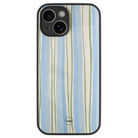 TMK iPhone 14 glazen hardcase - Pastelblauwe strepen