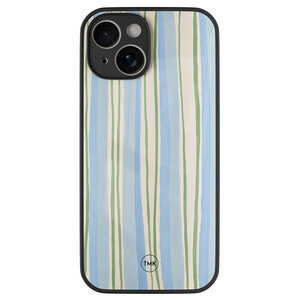 Casevibes iPhone 14 glazen hardcase - Pastelblauwe strepen