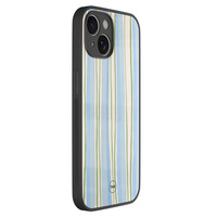 TMK iPhone 14 glazen hardcase - Pastelblauwe strepen