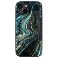 TMK iPhone 14 glazen hardcase - Blue marble waves