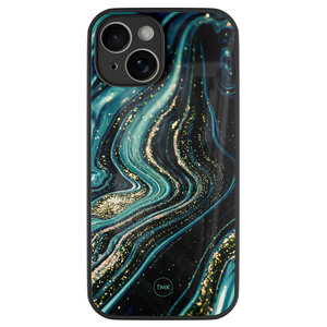 TMK iPhone 14 glazen hardcase - Blue marble waves