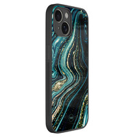 TMK iPhone 14 glazen hardcase - Blue marble waves