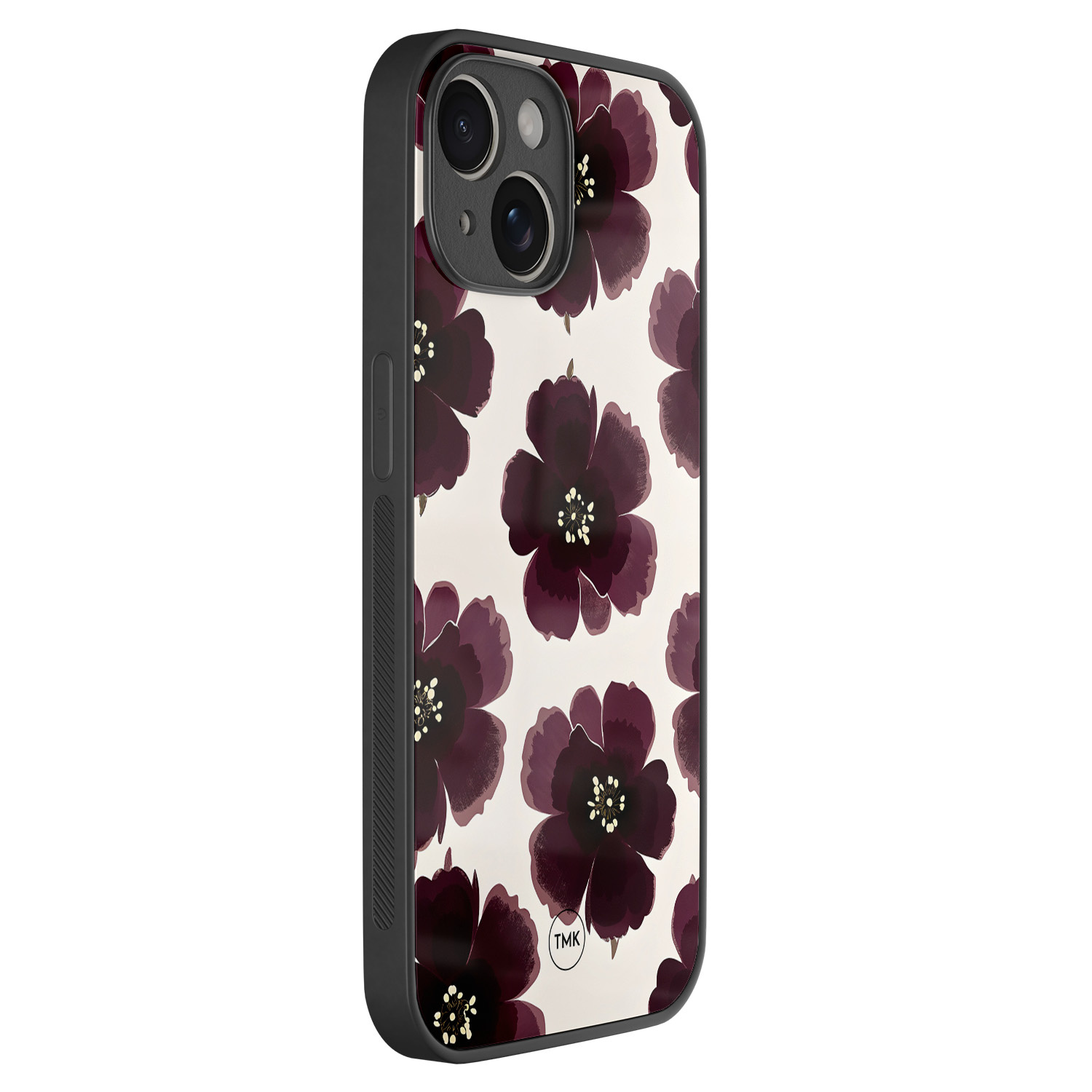 TMK iPhone 14 glazen hardcase - Burgundy flowers