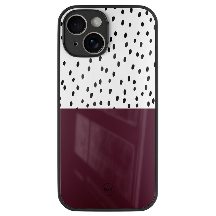 Casevibes iPhone 14 glazen hardcase - Burgundy dots