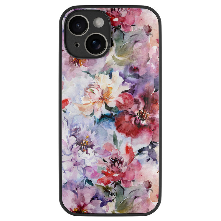 TMK iPhone 14 glazen hardcase - Bloemen acryl