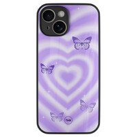 TMK iPhone 14 glazen hardcase - Vlinders retro paars