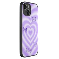 TMK iPhone 14 glazen hardcase - Vlinders retro paars