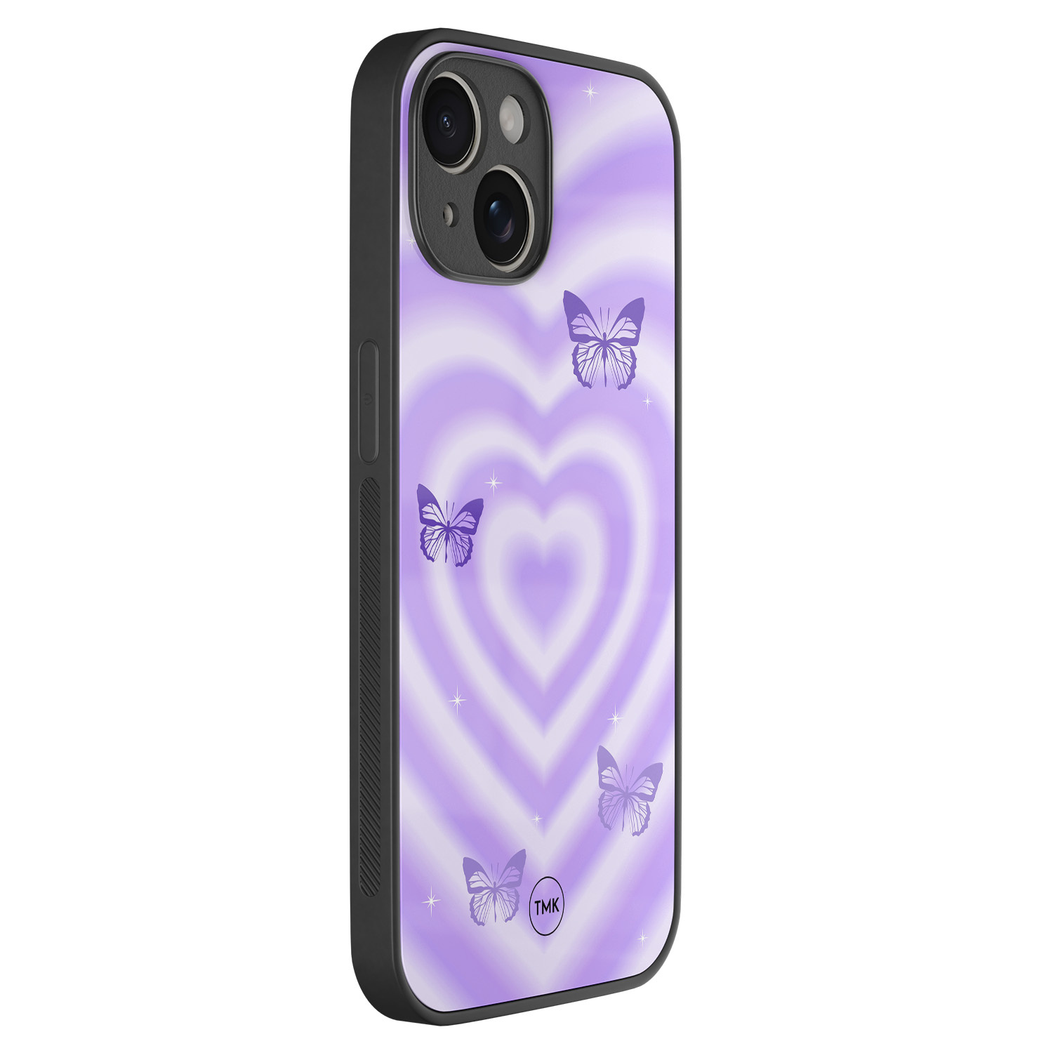 TMK iPhone 14 glazen hardcase - Vlinders retro paars