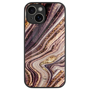 TMK iPhone 14 glazen hardcase - Golden pink marble