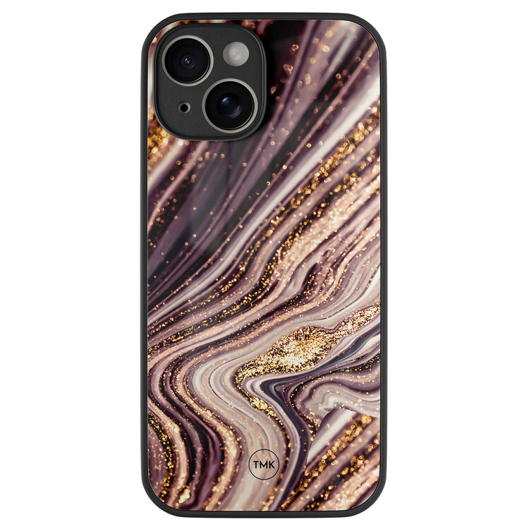 TMK iPhone 14 glazen hardcase - Golden pink marble