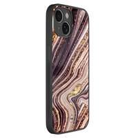 TMK iPhone 14 glazen hardcase - Golden pink marble