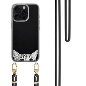 TMK iPhone 16 Pro hoesje met zwart koord - Kat kiekeboe