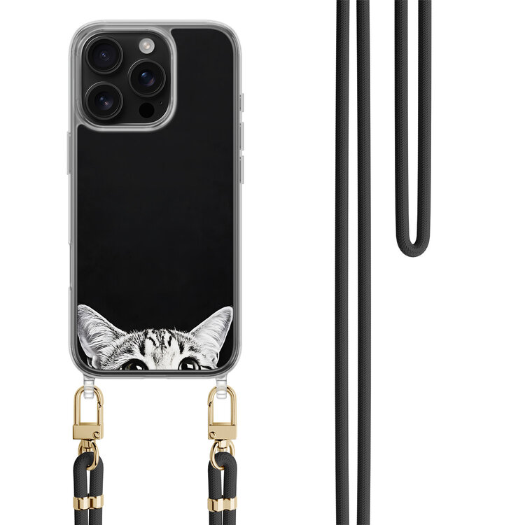 TMK iPhone 16 Pro hoesje met zwart koord - Kat kiekeboe